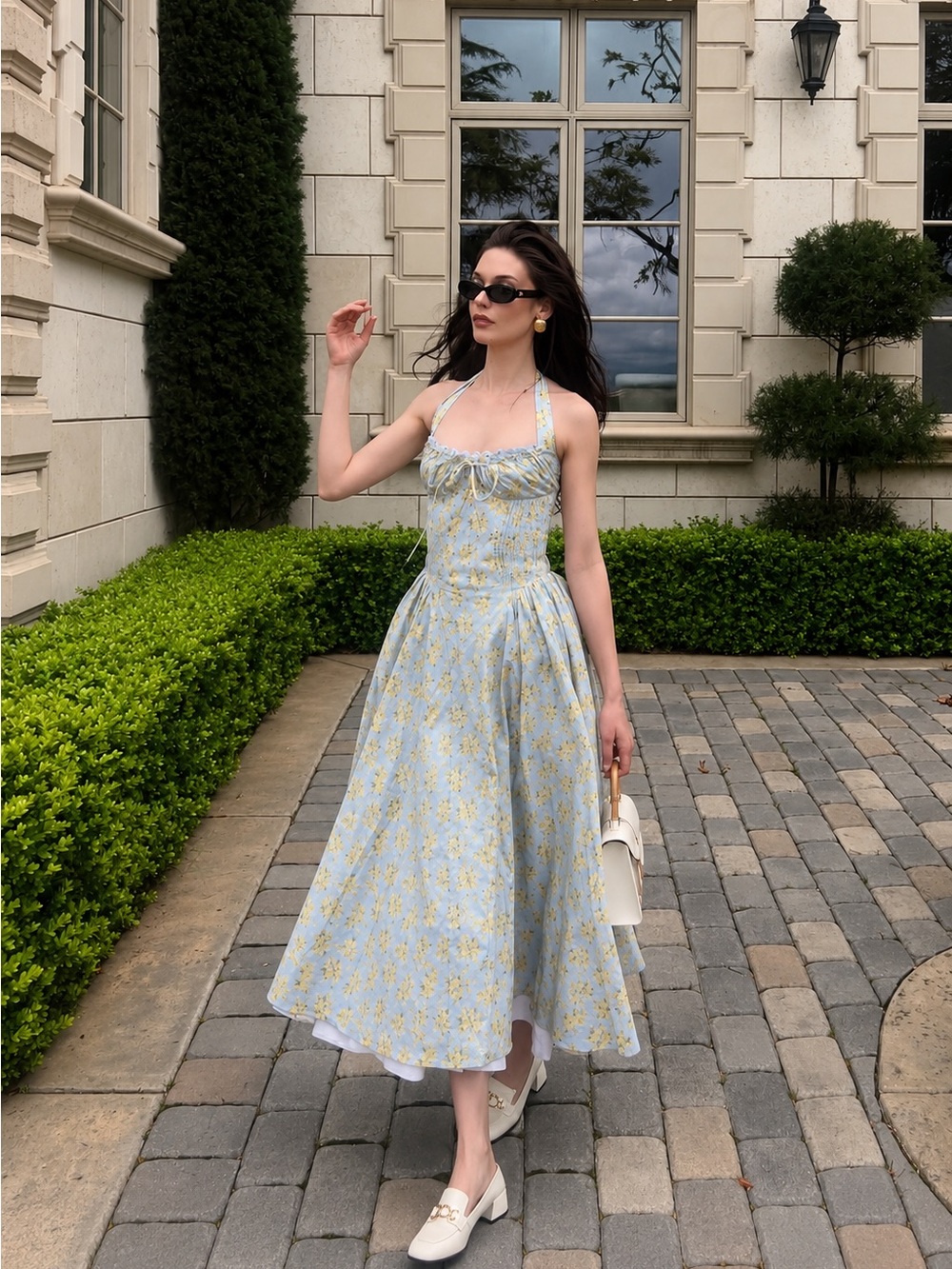 🩷Firm Price🩷Adabella Soft Blue Vintage floral print cotton halter sundress - Picture 7 of 16